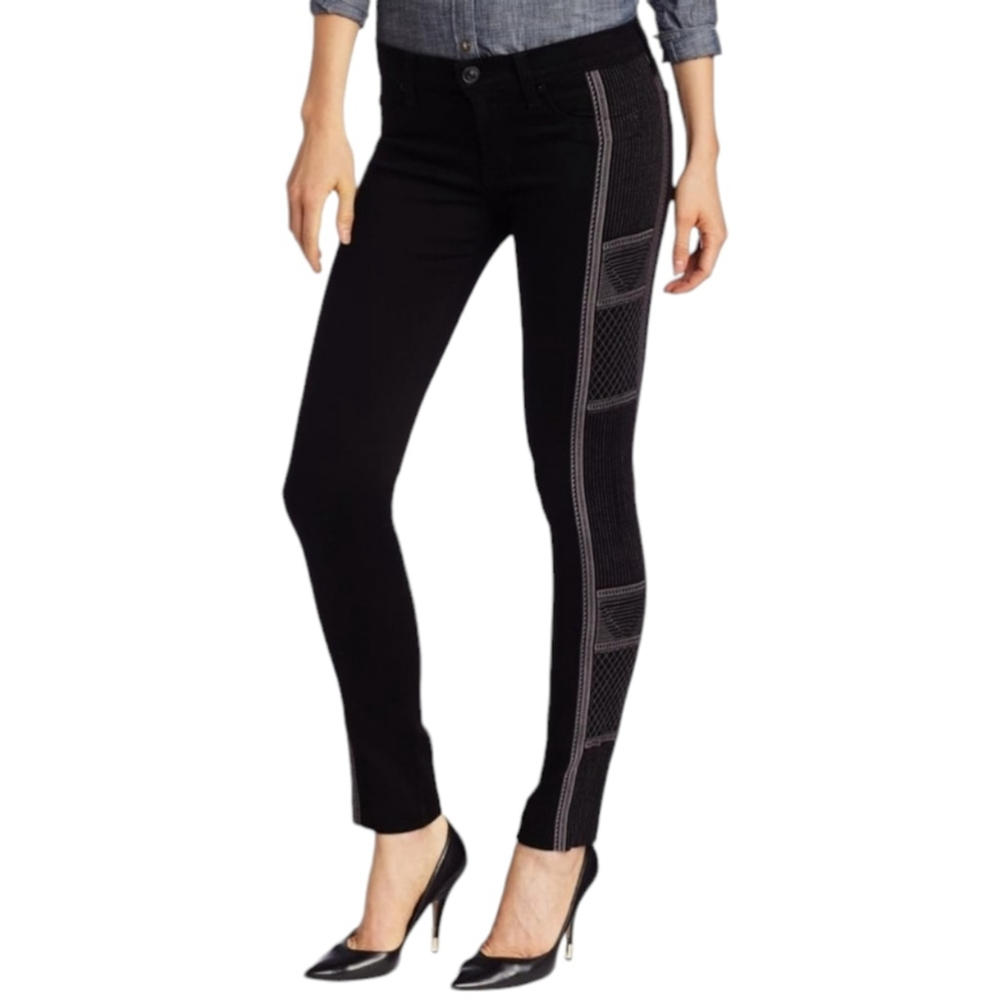 Hudson Jeans Denim Tamara Art Deco Whimsygoth Embroidered Black Skinny Size 26